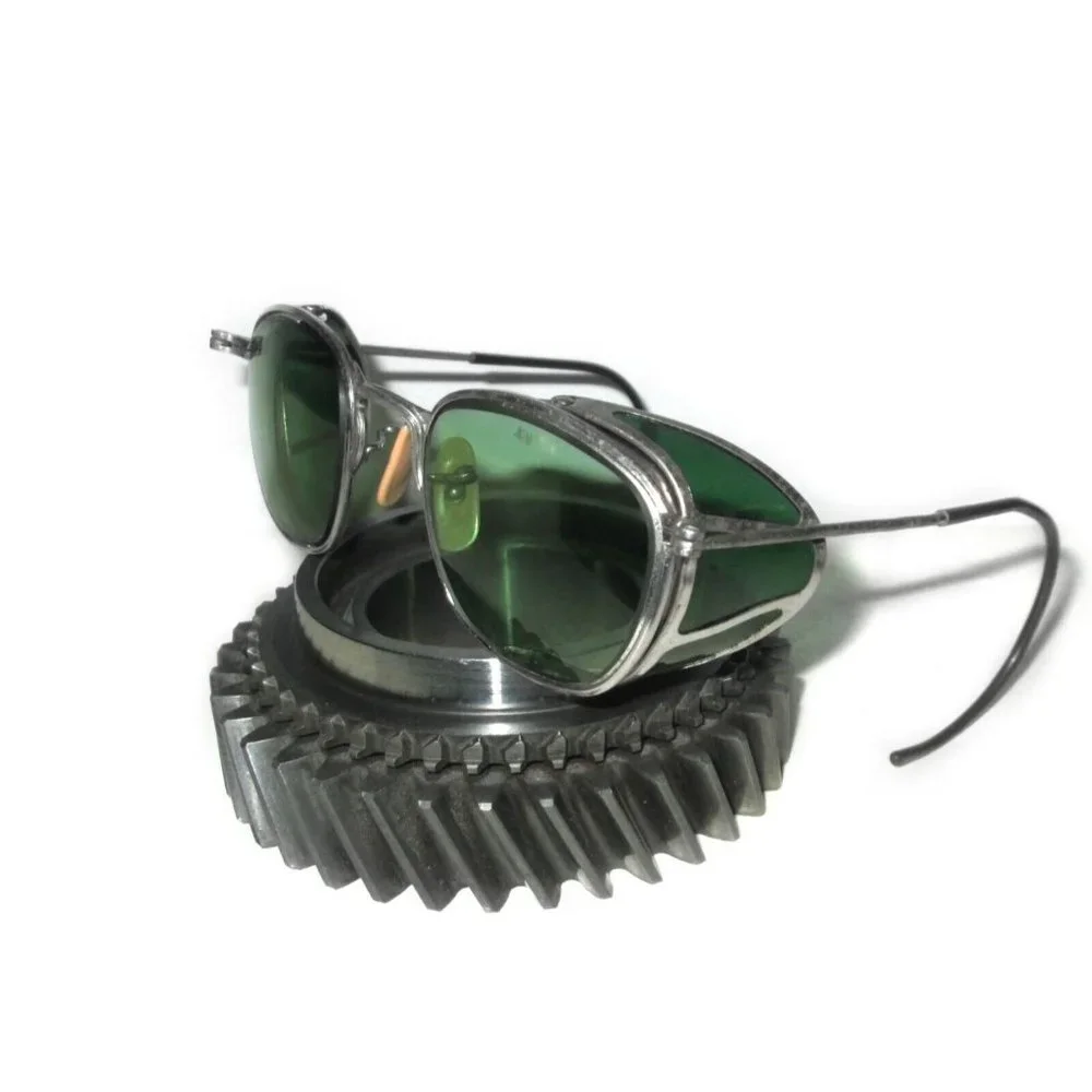 Antique American Optical Square Green Goggles Sunglasses Vtg AO Safety Glasses